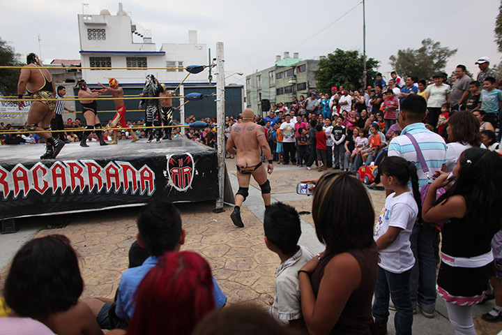 Lucha Libre, Mexico: Mexican Lucha Libre wrestler Johnny Villalobos, walks around the ring