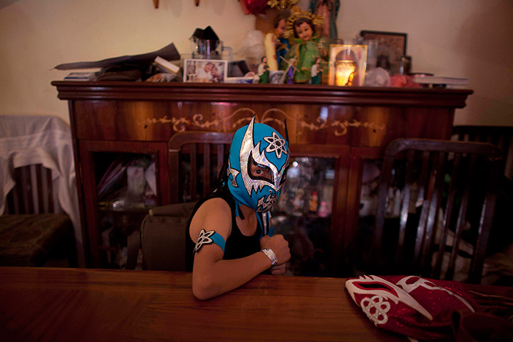 Lucha Libre, Mexico: Young wrestler Edgar Leal, 11 before his performance
