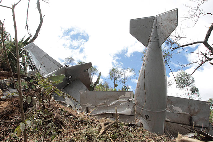 FARC in Colombia: Debris of an A-29B Super Tucano military aircraft that farc claim shot down