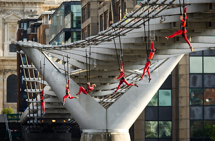 Streb Dance London: Dancers perform 'Waterfall' on the Millennium Bridge