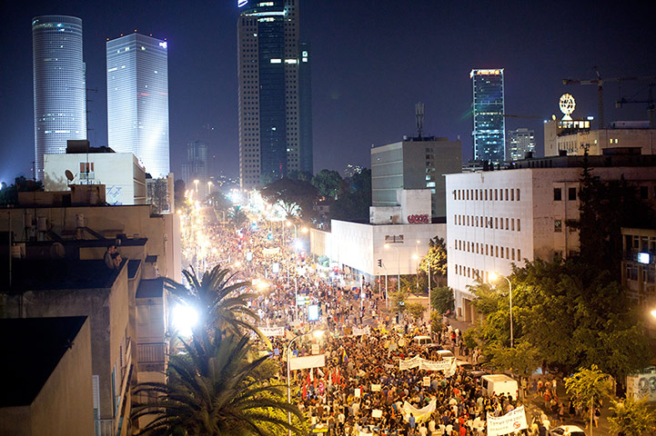 Tel Aviv protests: Demonstrators march in the streets of Tel Aviv