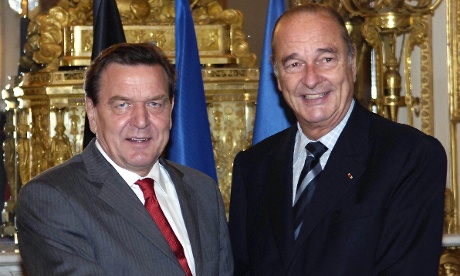 German Chancellor Gerhard Schroeder and French President Jacques Chirac, in 2005.