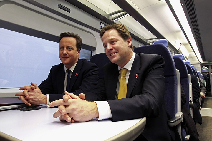 Cleggcams18: David Cameron and Nick Clegg on a train, January 2012