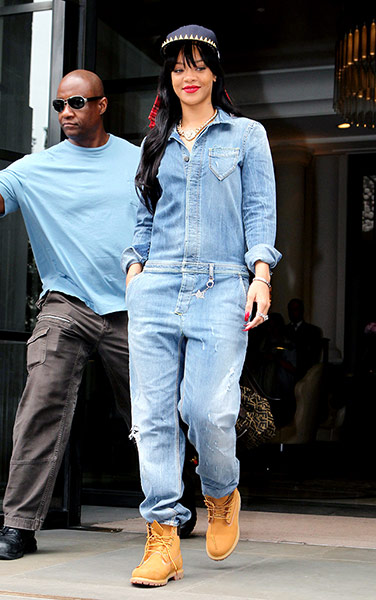 Rihanna: Rihanna in a denim jumpsuit