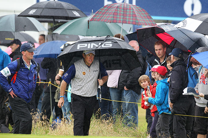 Lee Westwood: Lee Westwood walks near to his fans on the 17th