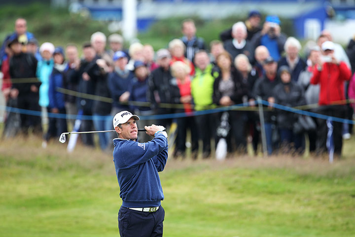 Lee Westwood: Lee Westwood plays a fairway shot on the 2nd