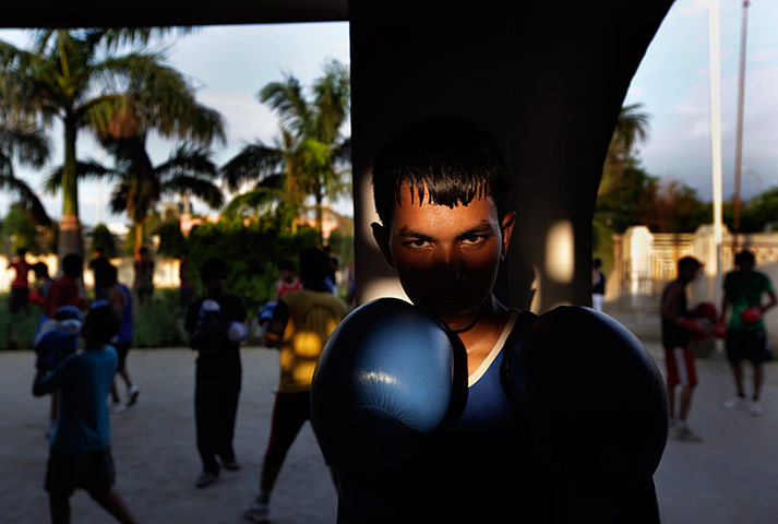 Boxing in India: An Indian amateur boxer prepares for a training session