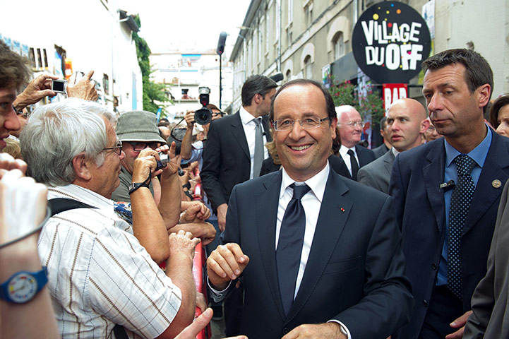 Avignon theatre festival: France's President Francois Hollande takes a tour of the festival site
