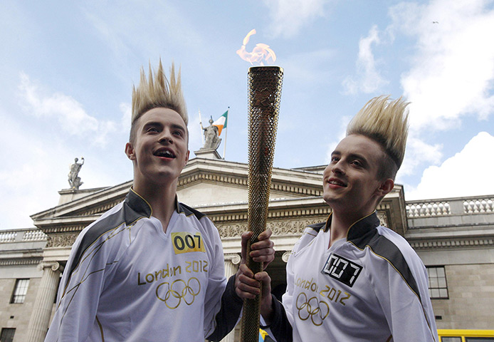 The torch relay: 6 June, Dublin: Twin performers Jedward in Ireland