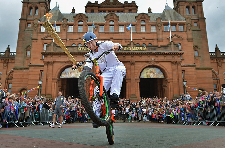 Torch relay: 8 June, Kelvingrove Art Gallery, Glasgow: Stunt cyclist Danny MacKaskill