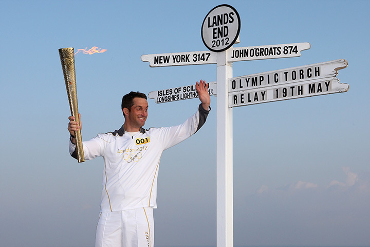 Torch relay: 19 May, Land's End: Olympic sailing champion Ben Ainslie