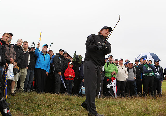 Open Golf day 1: Phil Mickleson plays from the rough on the 14th