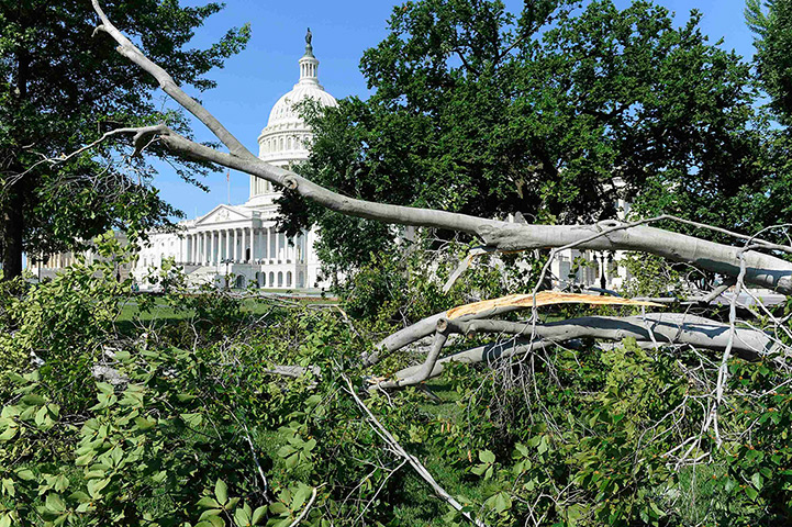 US storms: Storm-damaged trees litter the east lawn of the US Capitol in Washington 