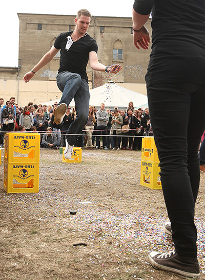 Hipster Olympics: Contestants compete in the Confetti Toss event