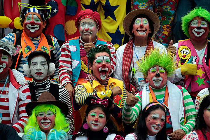 Picture desk live: Clowns poses for a picture