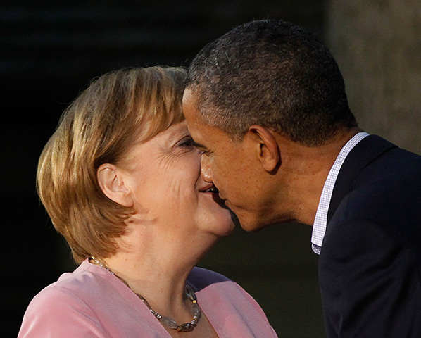 Politicians kiss: Angela Merkel greets Barack Obama, May 2012