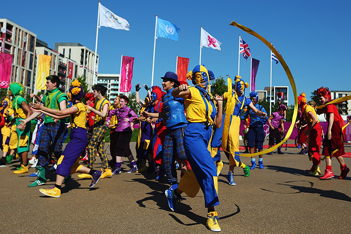 Olympic week build up: Performers welcome athletes to the Athletes Village at the Olympic Park
