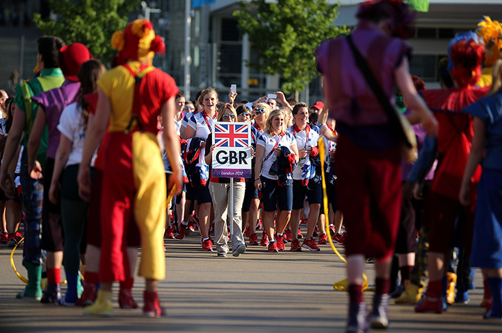 Olympic week build up: Members of Team GB arrive for the official welcome to the Athletes Village