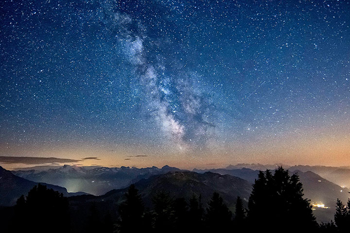 Picture desk live: The milky way just before sunrise on the Stanserhorn in Switzerland