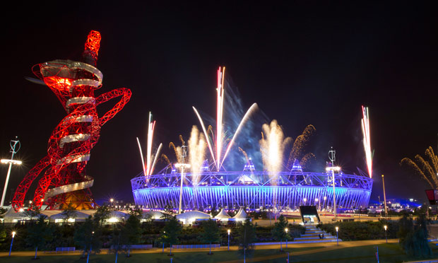 The Olympic Stadium at a rehearsal for the opening ceremony on 25 July 2012.
