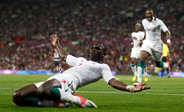 GB v Senegal: Senegal's Moussa Konate celebrates after scoring against Great Britain 