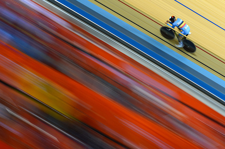 last day for relaxing: A Belgian cyclist takes to the track at the velodrome.