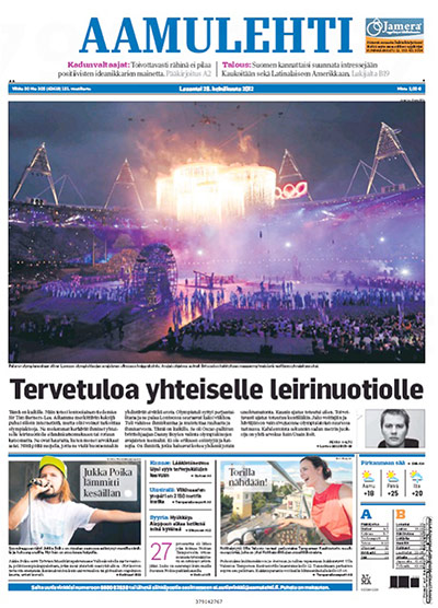 Olympics front pages: Olympic opening ceremony front pages – Aamulehti