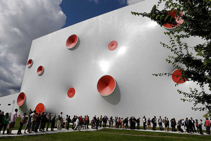 Olympic venues: People line up outside the Royal Artillery Barracks 