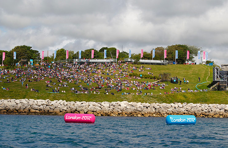 Olympic venues: A general view of the crowd watching the sailing in Weymouth