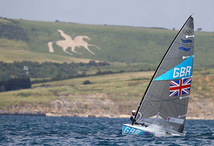 Olympic venues: Ben Ainslie Finn Class practice race at the Weymouth & Portland venue 