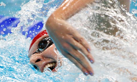 Rebecca Adlington of Britain swims in the women's 400m freestyle final 