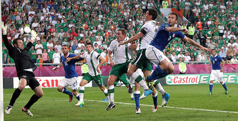 Euro picks: Italy's Antonio Cassano scores the opening goal of the game