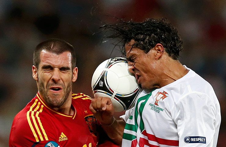 Euro picks: Spain's Negredo and Portugal's Alves jump for header