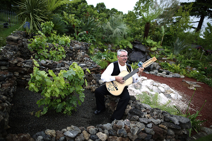 Hampton Court flower show: A musician plays in The Azorean Garden