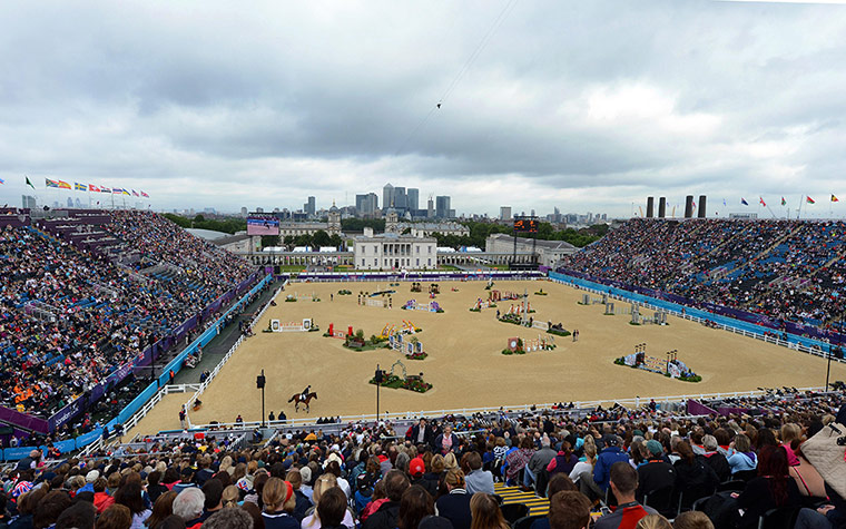 Equestrian jumping: A view of the Team Eventing Jumping Final arena in Greenwich Park