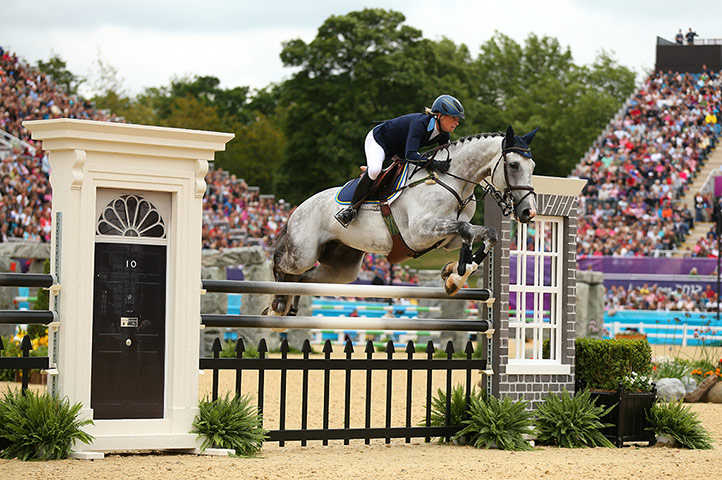 Equestrian jumping: Sara Algotsson Ostholt of Sweden rides Wega over the Number Ten jump