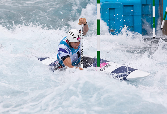 Canoe slalom: Florence rounds one of the posts in the slalom