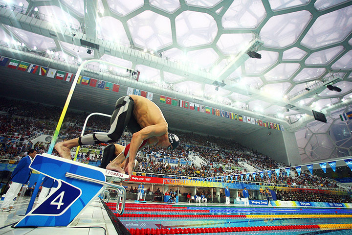 phelps gallery: Michael Phelps sets off in the Men's 400m Individual Medley Final