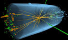 A representation of traces of a proton-proton collision in the search for the Higgs boson