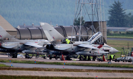 Air ground crew work on Tornado planes at RAF Lossiemouth