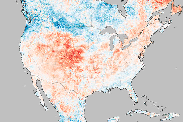 Satellite eye on earth: NASA handout image of land surface temperatures across North America