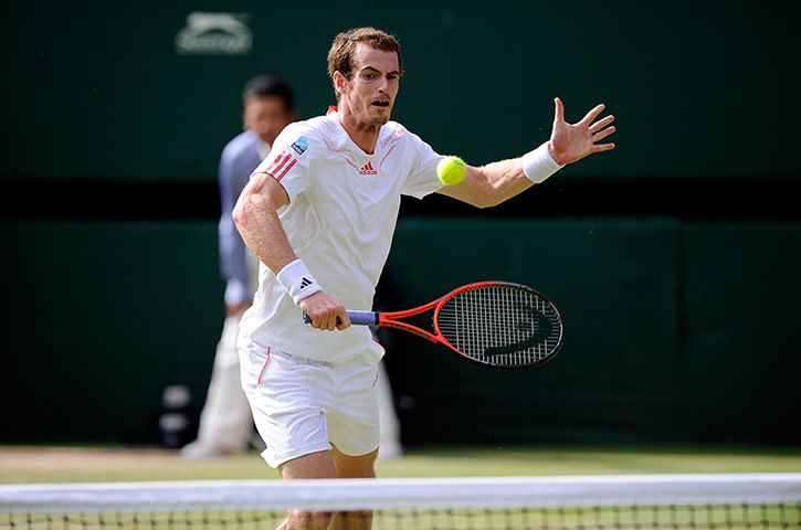 Day 9 Wimbledon: Andy Murray volleys at Wimbledon 2012