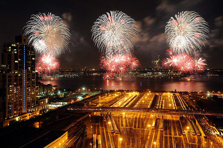 New York fireworks: The fireworks display as seen from New York