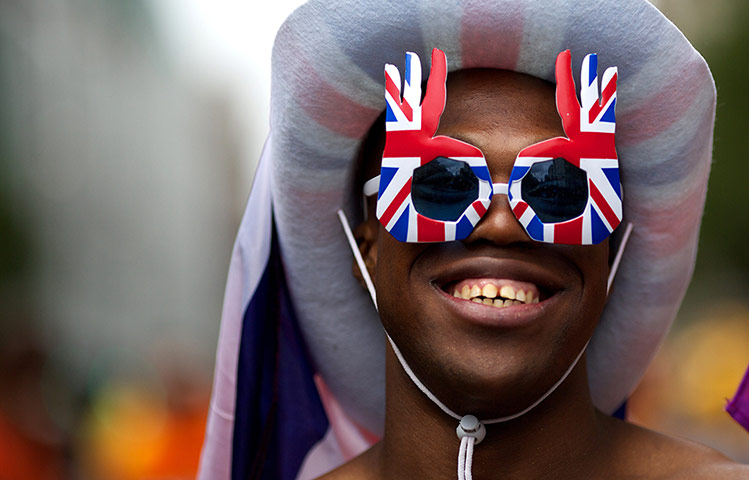Gay pride: A member of the Gay and Lesbian community celebrates at the Pride London parade