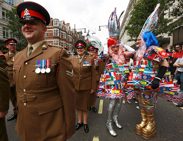 Gay pride: Participants from the military take part in the annual Pride London parade