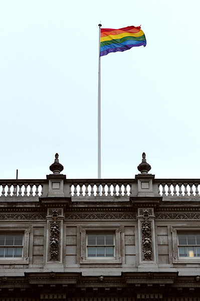 World Pride London: The rainbow flag flies abve the Cabinet Office in central London