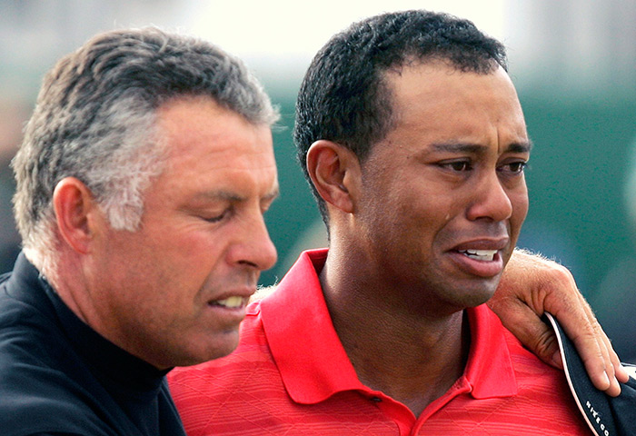 Tearful men: Tiger Woods