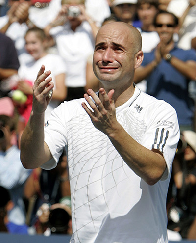 Tearful men: Andre Agassi