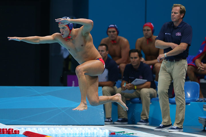 Weirdsport: Shea Buckner of United States jumps into the pool