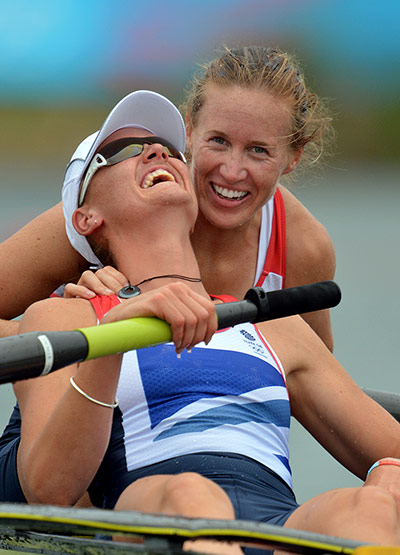 Glover and Stanning: Heather Stanning and Helen Glover celebrate